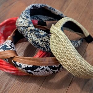 Stylish Headband Set - Snake Print, Red, and Tan